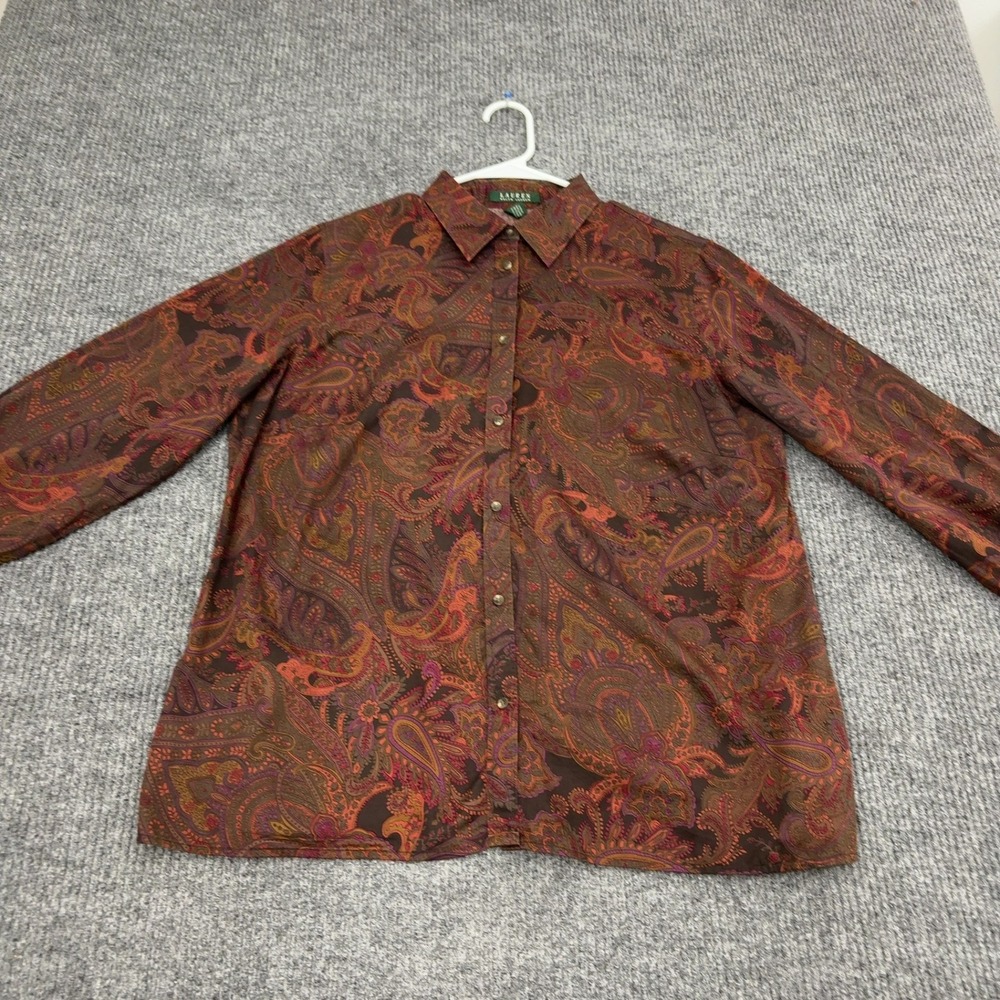 Lauren Ralph Lauren Shirt Womens 1X Brown Cotton Paisley Button Down Western